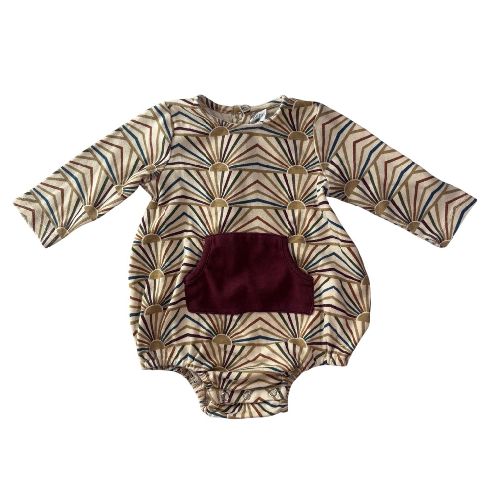 Organic Cotton 100% Retro Sunburst Long Sleeve Bubble Romper 6-12M Kate Quinn